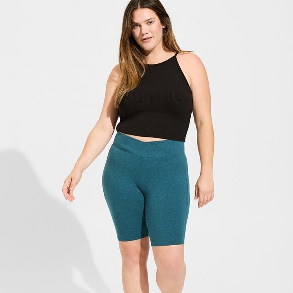 torrid Pants - Torrid - 9 Inch Crossover Waist Bike Short in Heather Blue​​​​​​​